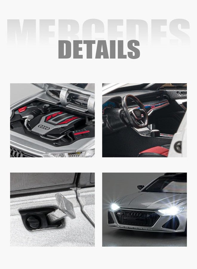 KING FORU Scale Exclusive Alloy Metal Pull Back Die-cast Car Model with Sound Light Mini Auto Toy for Kids Metal Model Toy Car with Sound and Light (1.24 Scale AODI RS6-GREY) - Image 5